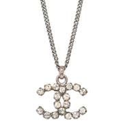 Chanel CC Chain Necklace Pendant Rhinestone Silver 05V