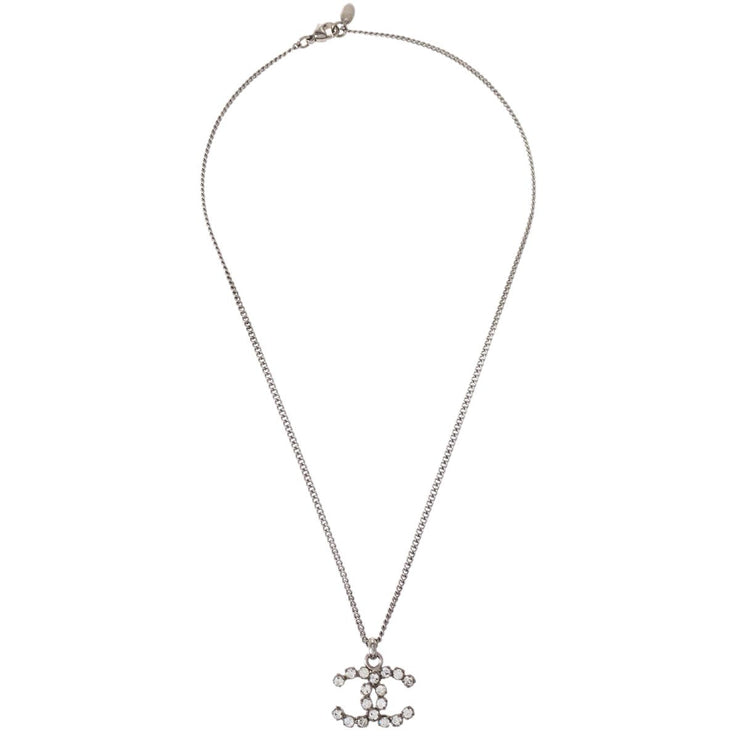 Chanel CC Chain Necklace Pendant Rhinestone Silver 05V