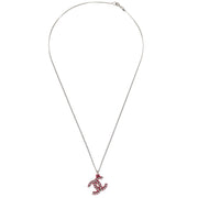 Chanel CC Chain Pendant Necklace Acrylic Silver Red 05P