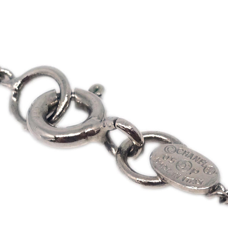 Chanel CC Chain Pendant Necklace Acrylic Silver Red 05P