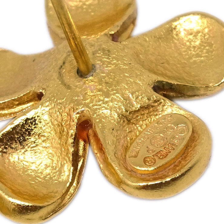 Chanel Piercing Earrings Gold Brown Flower 03P