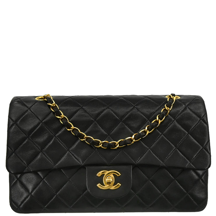 Chanel 1996-1997 Black Lambskin Medium Double Flap Shoulder Bag