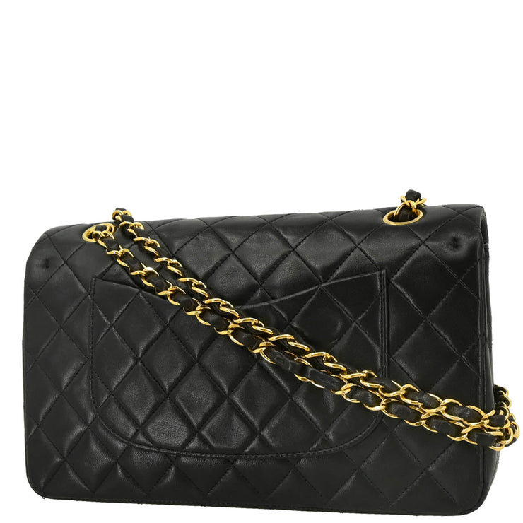 Chanel 1996-1997 Black Lambskin Medium Double Flap Shoulder Bag