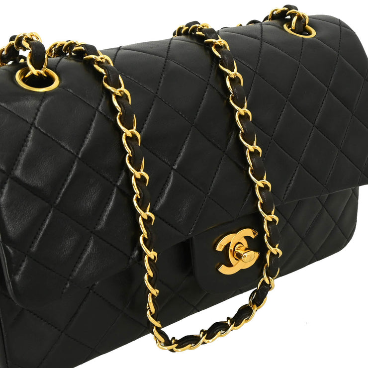Chanel 1996-1997 Black Lambskin Medium Double Flap Shoulder Bag