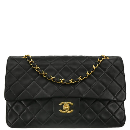 Chanel 1996-1997 Black Lambskin Classic Medium Double Flap Shoulder Bag