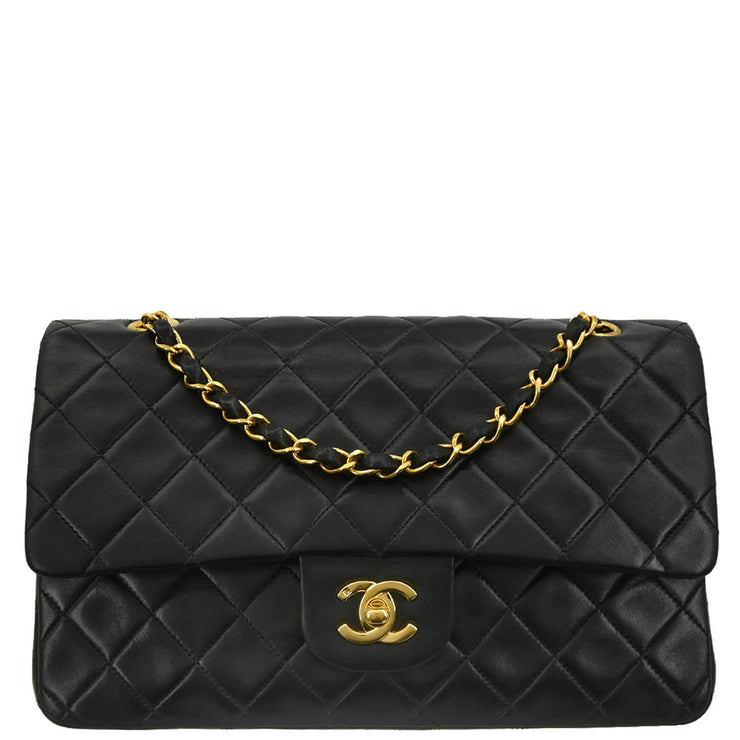 Chanel 1996-1997 Black Lambskin Medium Double Flap Shoulder Bag