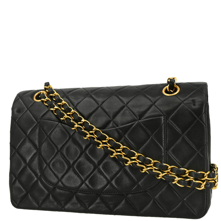 Chanel 1996-1997 Black Lambskin Medium Double Flap Shoulder Bag