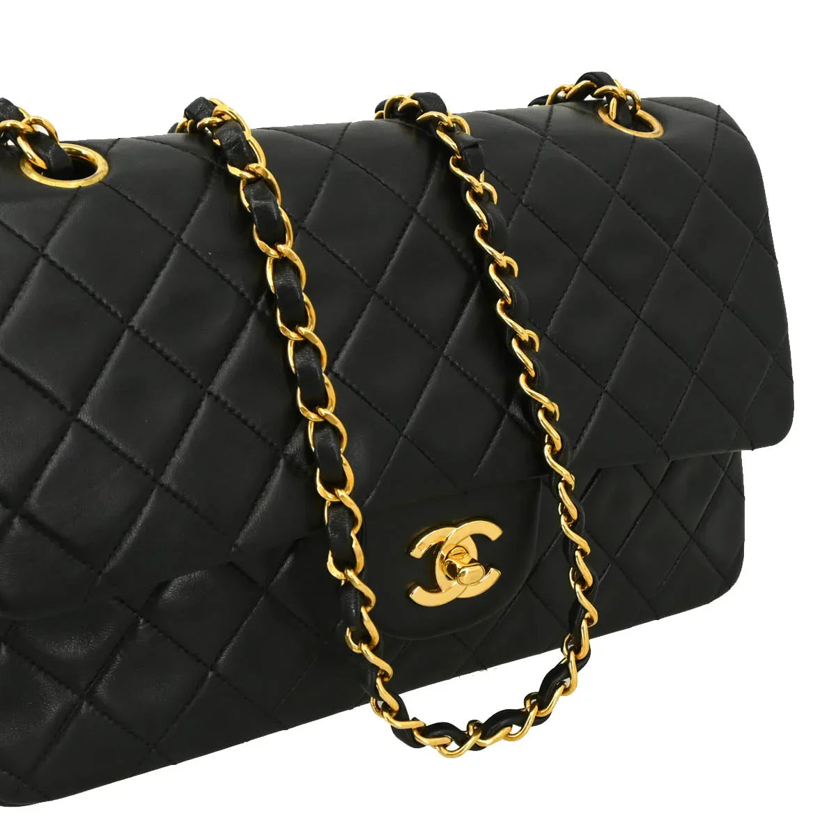 Chanel 1996-1997 Black Lambskin Classic Medium Double Flap Shoulder Bag