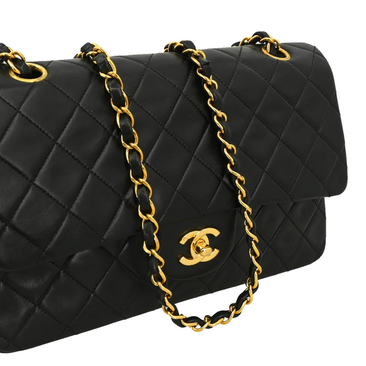 Chanel 1996-1997 Black Lambskin Medium Double Flap Shoulder Bag