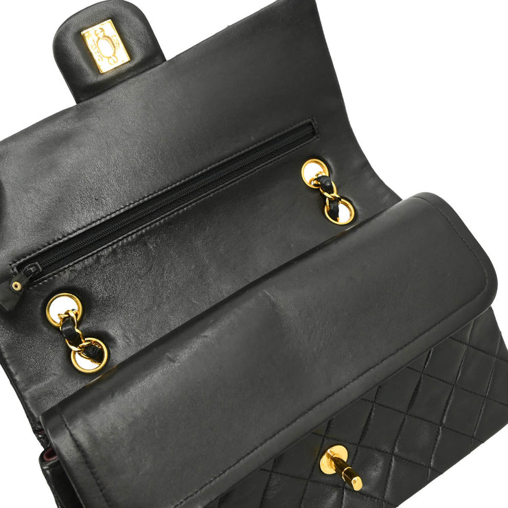 Chanel 1996-1997 Black Lambskin Medium Double Flap Shoulder Bag