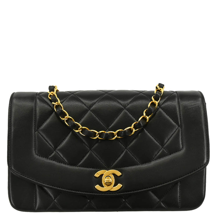Chanel 1994-1996 Black Lambskin Small Diana Shoulder Bag