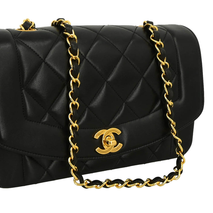 Chanel 1994-1996 Black Lambskin Small Diana Shoulder Bag
