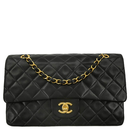 Chanel 1994-1996 Black Lambskin Medium Classic Double Flap Shoulder Bag