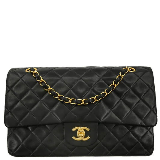 Chanel 1994-1996 Black Lambskin Medium Classic Double Flap Shoulder Bag