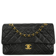 Chanel 1994-1996 Black Lambskin Medium Double Flap Shoulder Bag