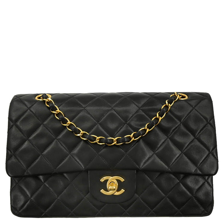 Chanel 1994-1996 Black Lambskin Medium Double Flap Shoulder Bag