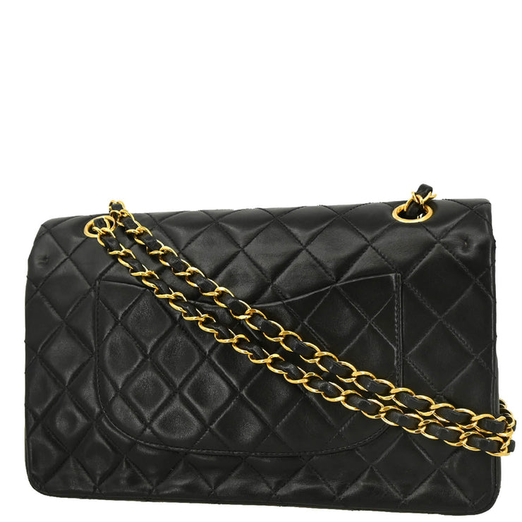 Chanel 1994-1996 Black Lambskin Medium Double Flap Shoulder Bag