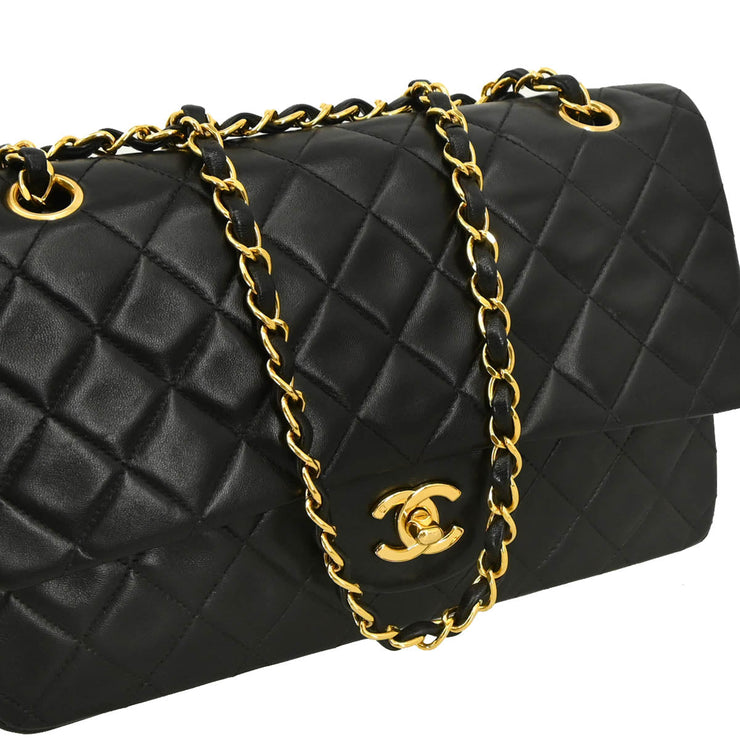 Chanel 1994-1996 Black Lambskin Medium Double Flap Shoulder Bag