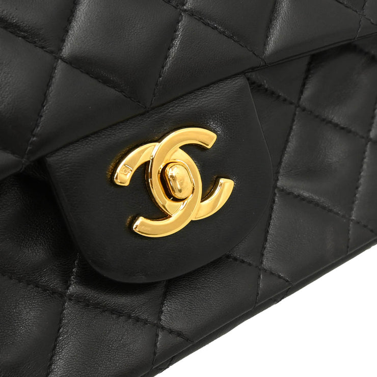 Chanel 1994-1996 Black Lambskin Medium Double Flap Shoulder Bag