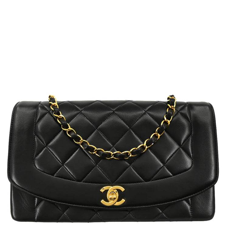 Chanel 1994-1996 Black Lambskin Medium Diana Shoulder Bag