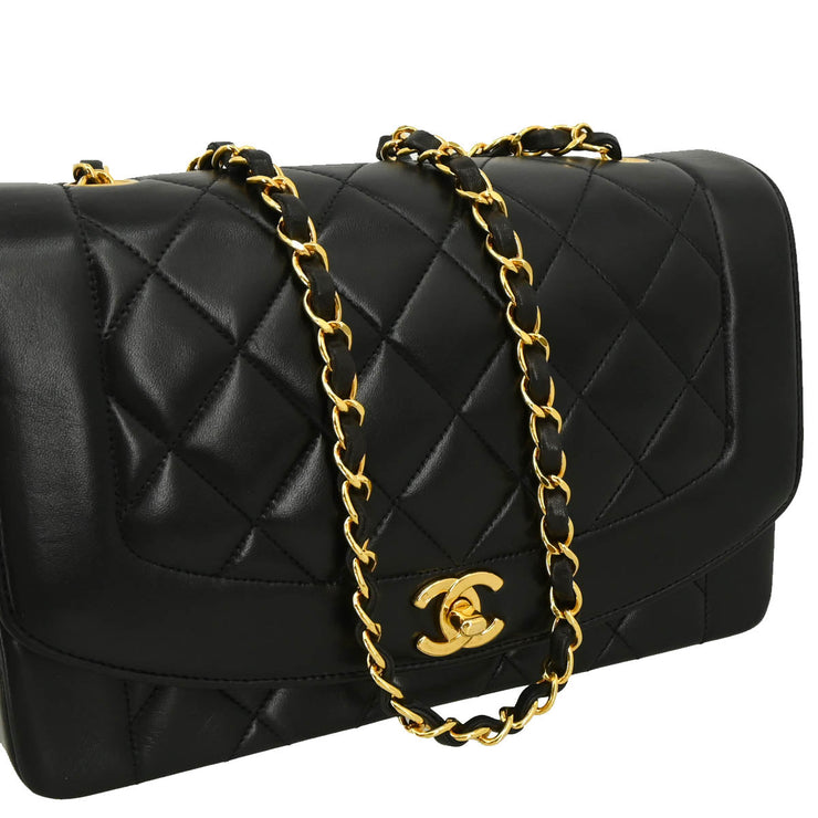 Chanel 1994-1996 Black Lambskin Medium Diana Shoulder Bag