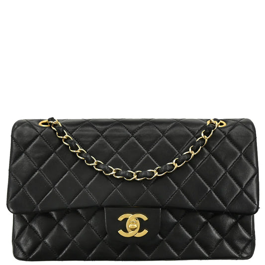 Chanel 2003-2004 Black Lambskin Medium Classic Double Flap Shoulder Bag