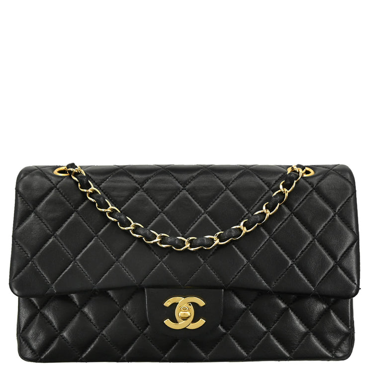 Chanel 2003-2004 Black Lambskin Medium Double Flap Shoulder Bag
