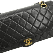 Chanel 2003-2004 Black Lambskin Medium Double Flap Shoulder Bag
