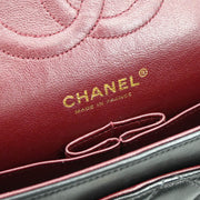 Chanel 2003-2004 Black Lambskin Medium Double Flap Shoulder Bag
