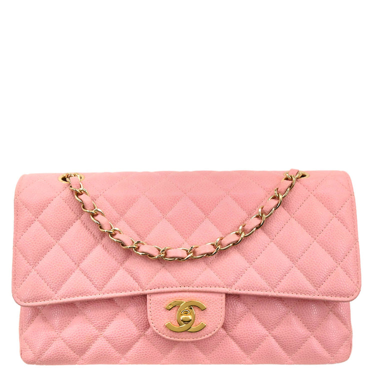 Chanel 2003-2004 Pink Caviar Medium Double Flap Shoulder Bag