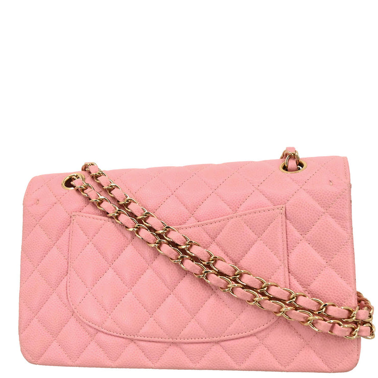 Chanel 2003-2004 Pink Caviar Medium Double Flap Shoulder Bag