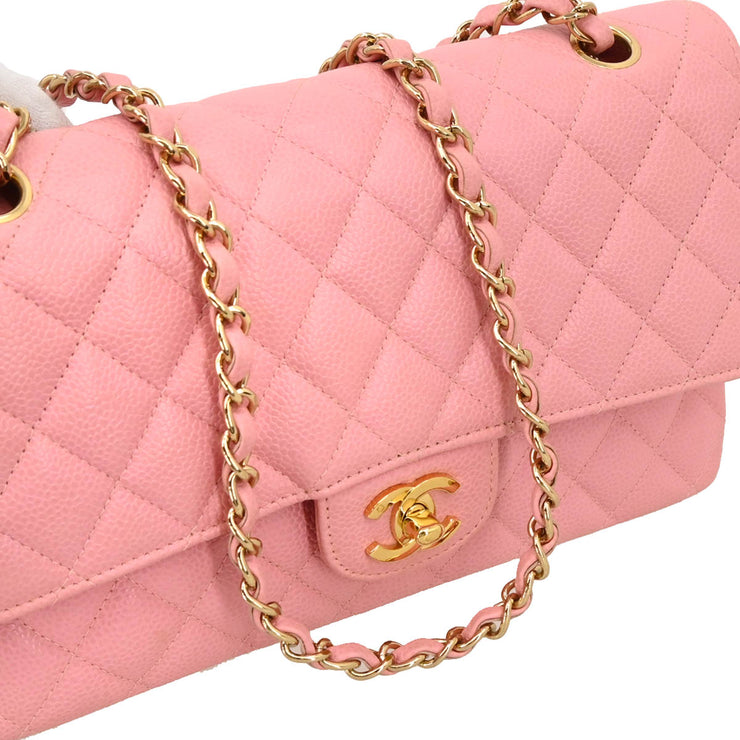 Chanel 2003-2004 Pink Caviar Medium Double Flap Shoulder Bag