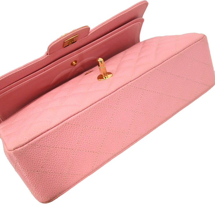 Chanel 2003-2004 Pink Caviar Medium Double Flap Shoulder Bag