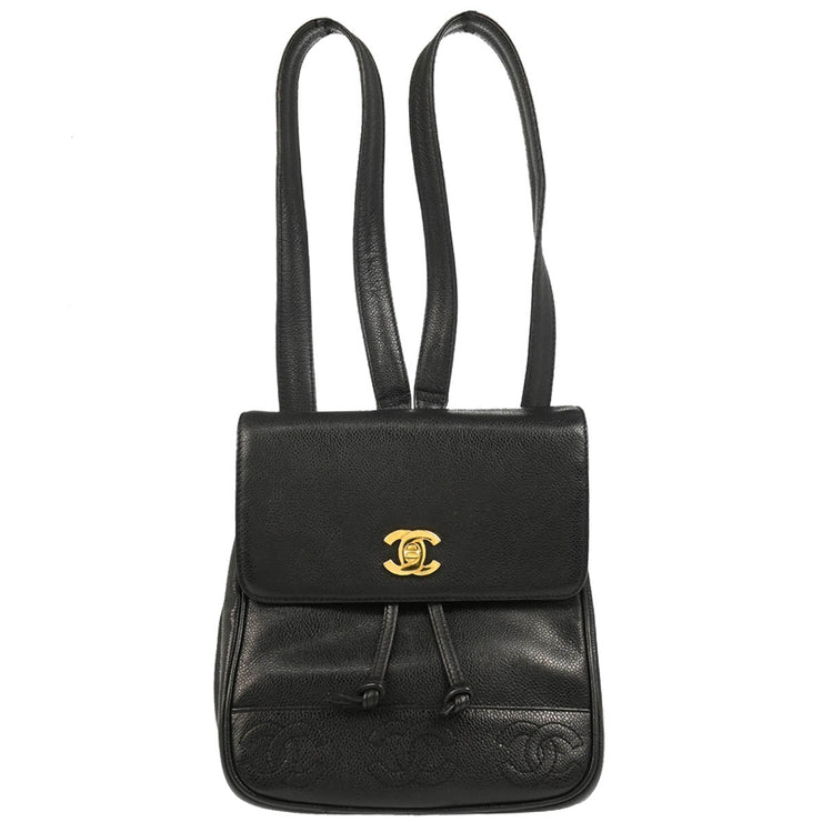 Chanel 1996-1997 Black Caviar Triple CC Backpack