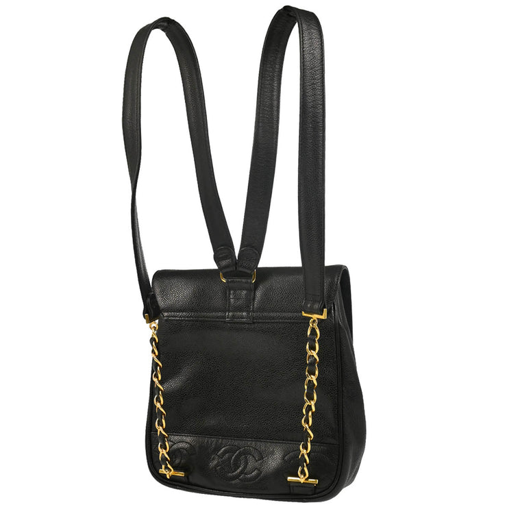 Chanel 1996-1997 Black Caviar Triple CC Backpack