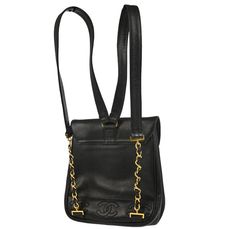 Chanel 1996-1997 Black Caviar Triple CC Backpack