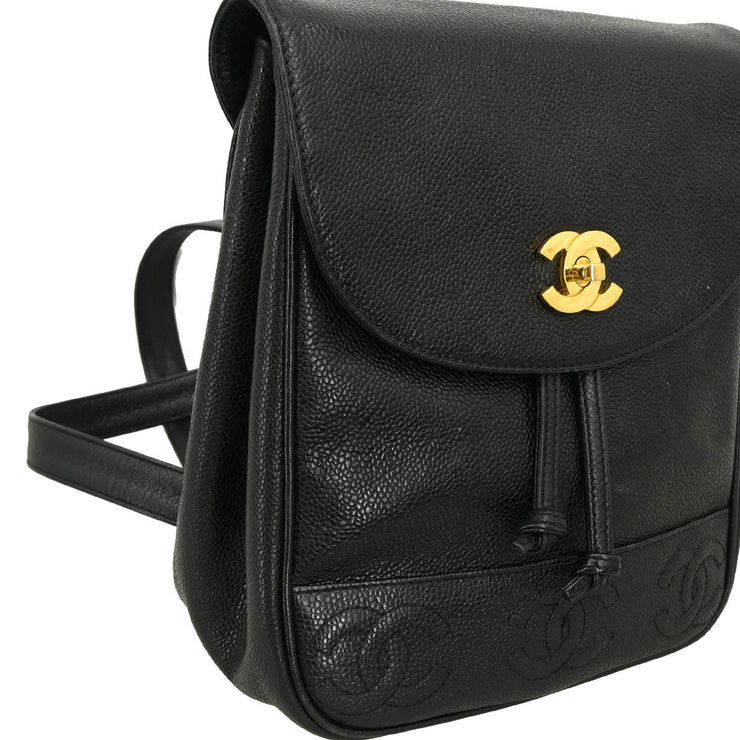 Chanel 1996-1997 Black Caviar Triple CC Backpack