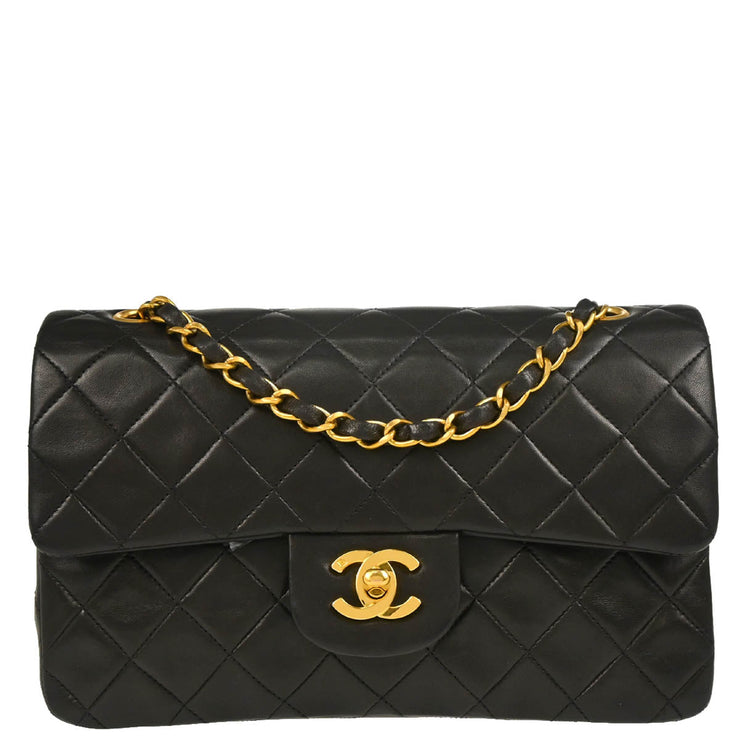 Chanel 1994-1996 Black Lambskin Small Classic Double Flap Shoulder Bag