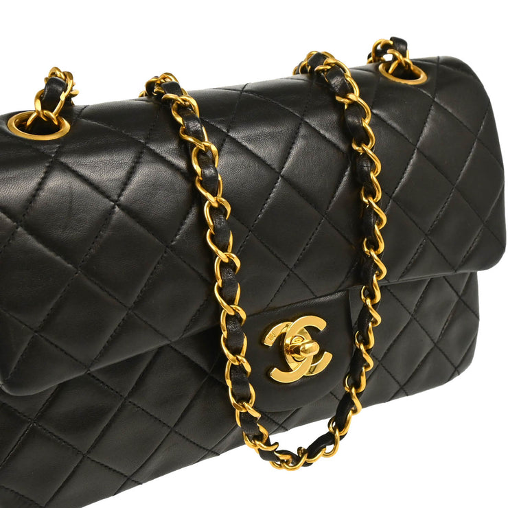 Chanel 1994-1996 Black Lambskin Small Classic Double Flap Shoulder Bag