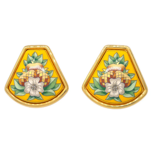Hermes Gold Enamel Cloisonne Ware Earrings Clip-On