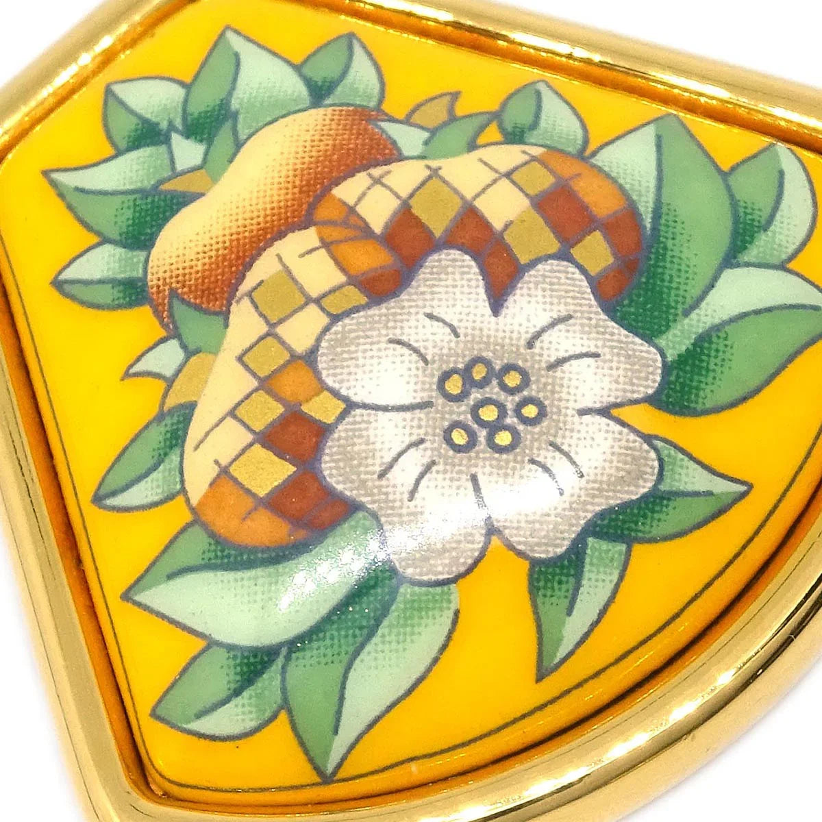 Hermes Gold Enamel Cloisonne Ware Earrings Clip-On