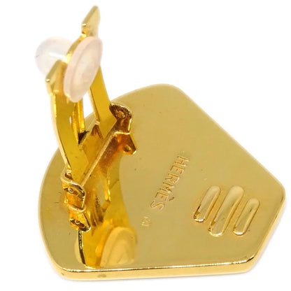 Hermes Gold Enamel Cloisonne Ware Earrings Clip-On