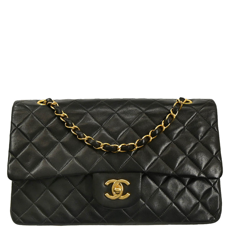 Chanel 1997-1999 Black Lambskin Medium Classic Double Flap Shoulder Bag