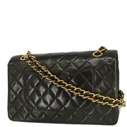 Chanel 1997-1999 Black Lambskin Medium Classic Double Flap Shoulder Bag
