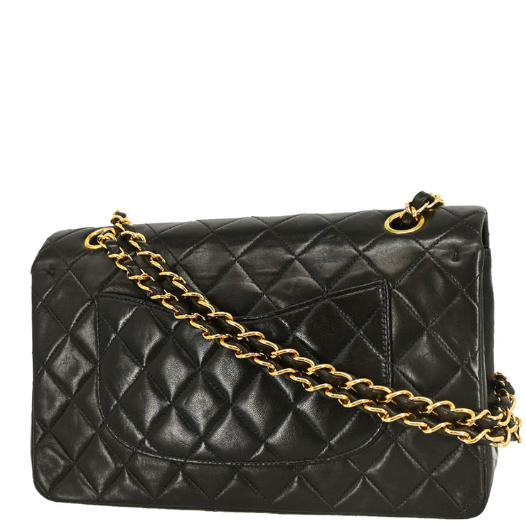 Chanel 1997-1999 Black Lambskin Medium Classic Double Flap Shoulder Bag