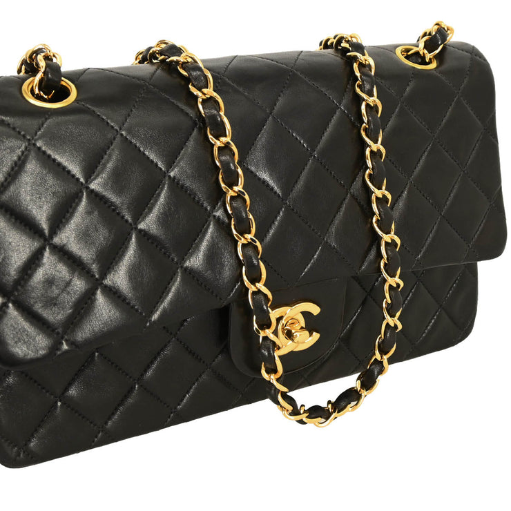 Chanel 1997-1999 Black Lambskin Medium Classic Double Flap Shoulder Bag