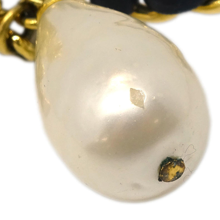 Chanel Hoop Earrings Gold Costume Pearl Clip-On 95A