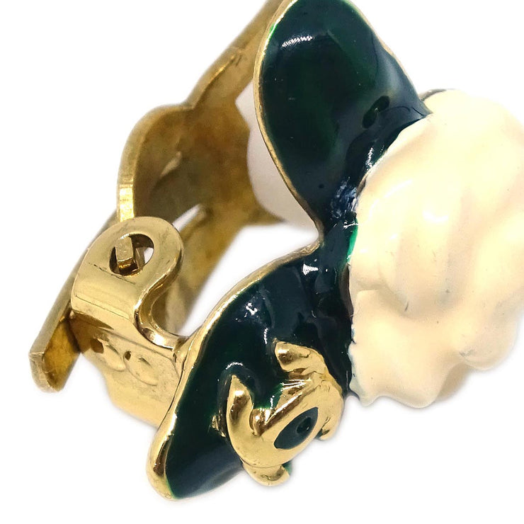 Chanel Gold White Camellia Earrings Clip-On 04A
