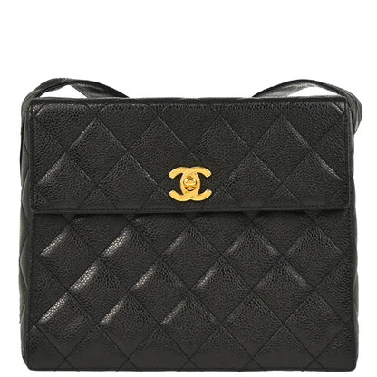 Chanel 1996-1997 Black Caviar Straight Flap Shoulder Bag
