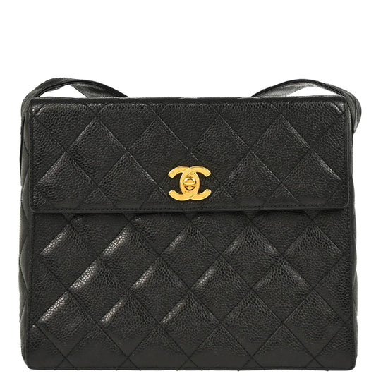 Chanel 1996-1997 Black Caviar Straight Flap Shoulder Bag